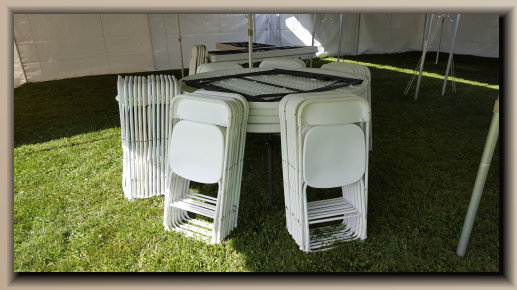 folding chairs, round tables, 6ft tables